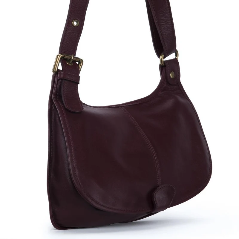 Sac besace cuir lisse CARTOUCHIERE Rouge bordeaux