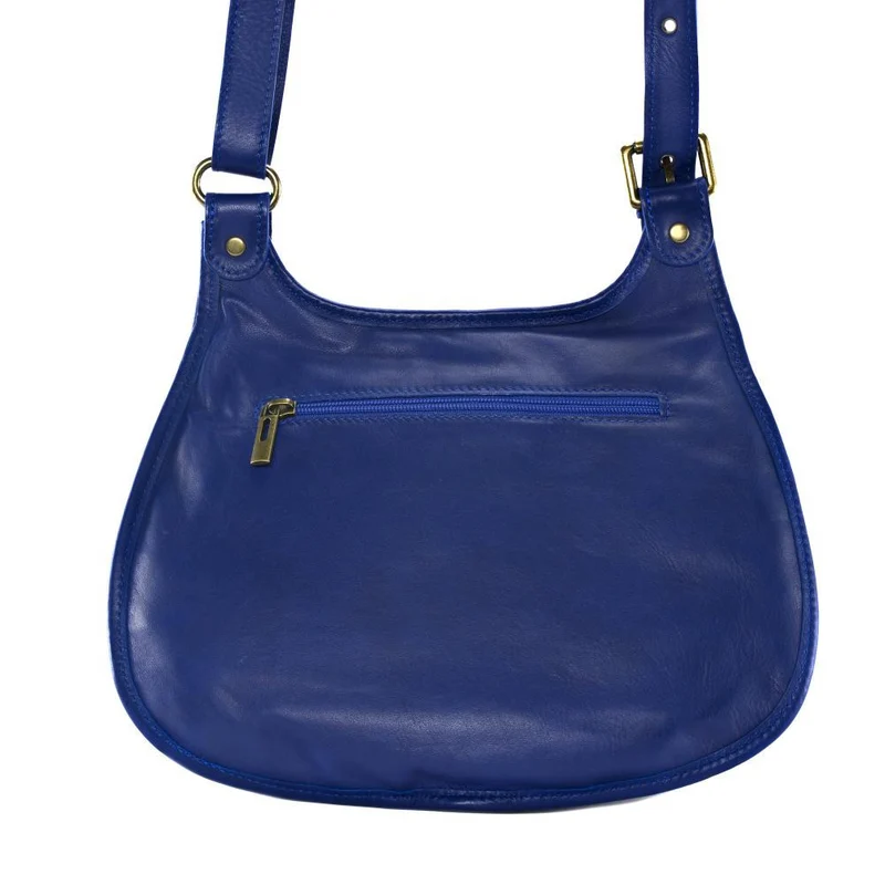 Sac besace cuir lisse CARTOUCHIERE Bleu roi