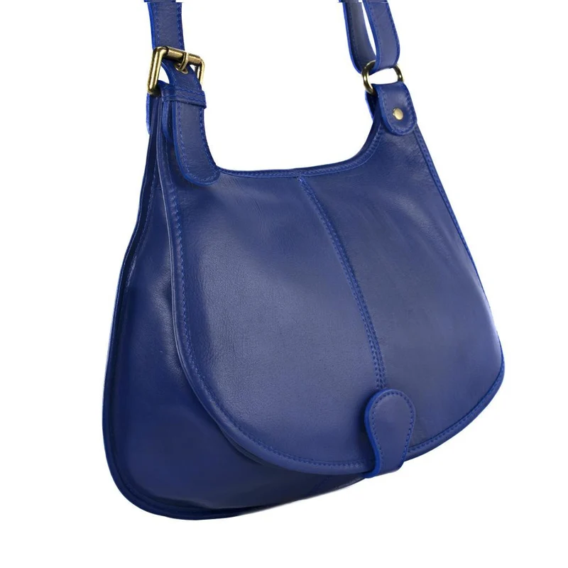 Sac besace cuir lisse CARTOUCHIERE Bleu roi
