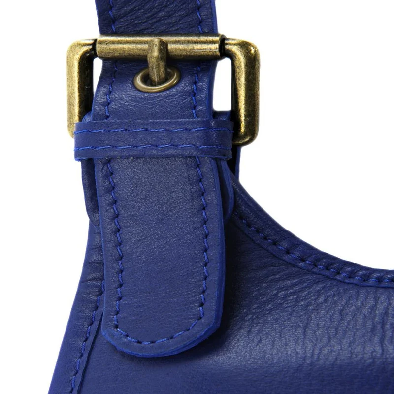 Sac besace cuir lisse CARTOUCHIERE Bleu roi