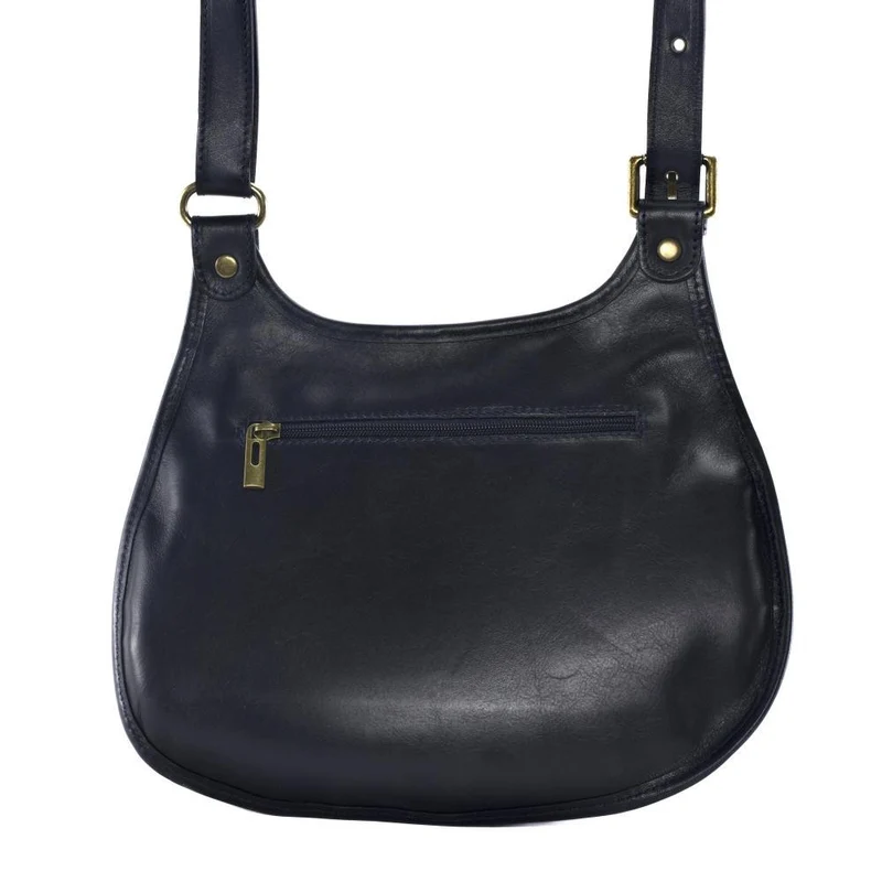 Sac besace cuir lisse CARTOUCHIERE Bleu marine