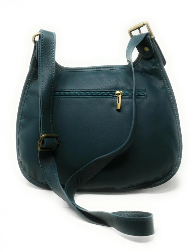 Sac besace cuir lisse CARTOUCHIERE Bleu vert canard
