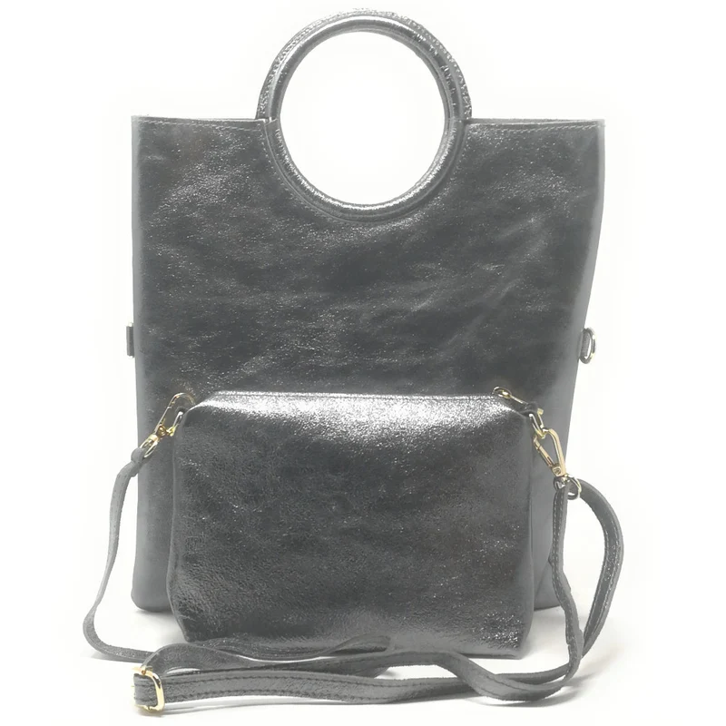 Sac à main en cuir irisé DAM DAM Argent foncé