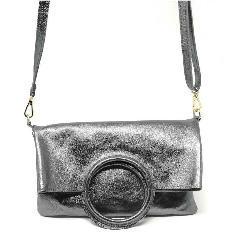 Sac à main en cuir irisé DAM DAM Argent foncé
