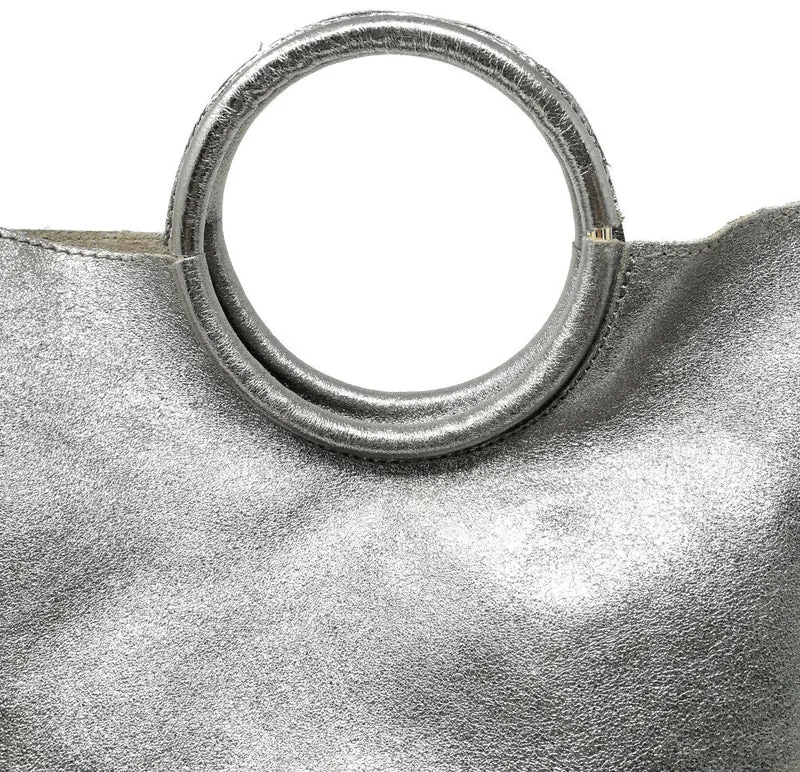 Sac à main en cuir irisé DAM DAM Argent foncé