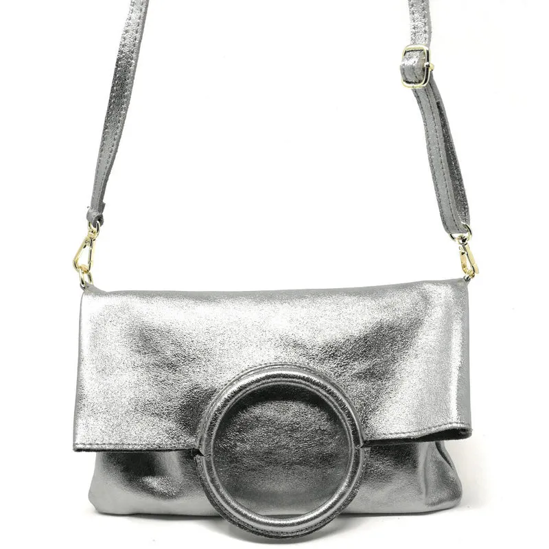 Sac à main en cuir irisé DAM DAM Argent clair