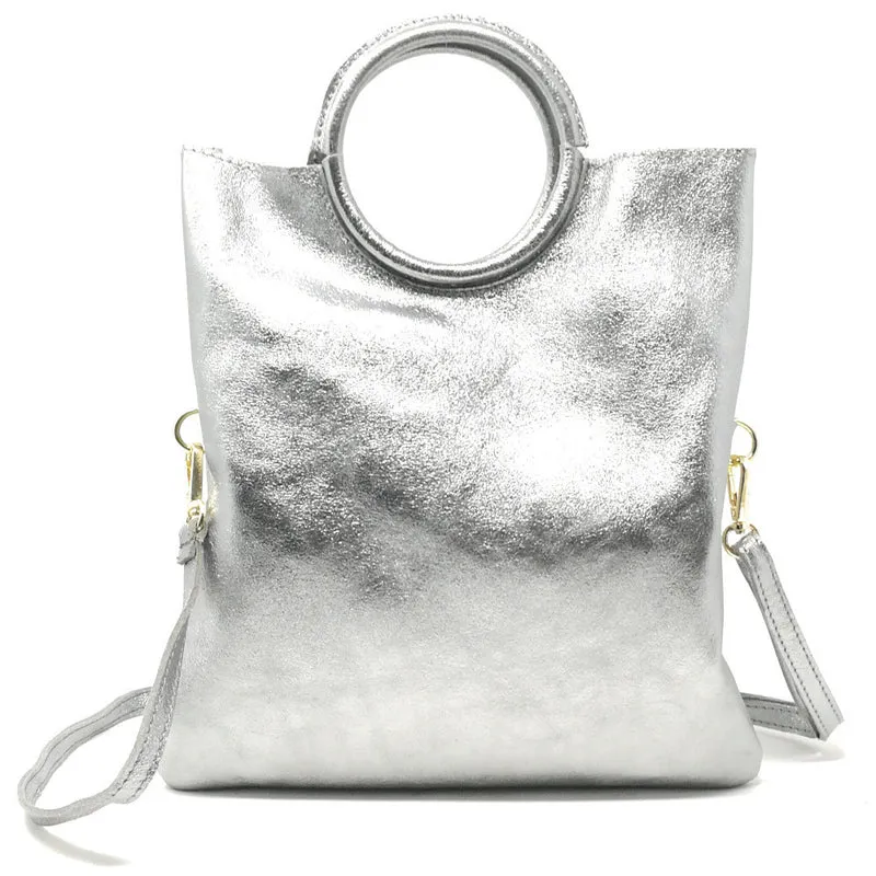 Sac à main en cuir irisé DAM DAM Argent clair