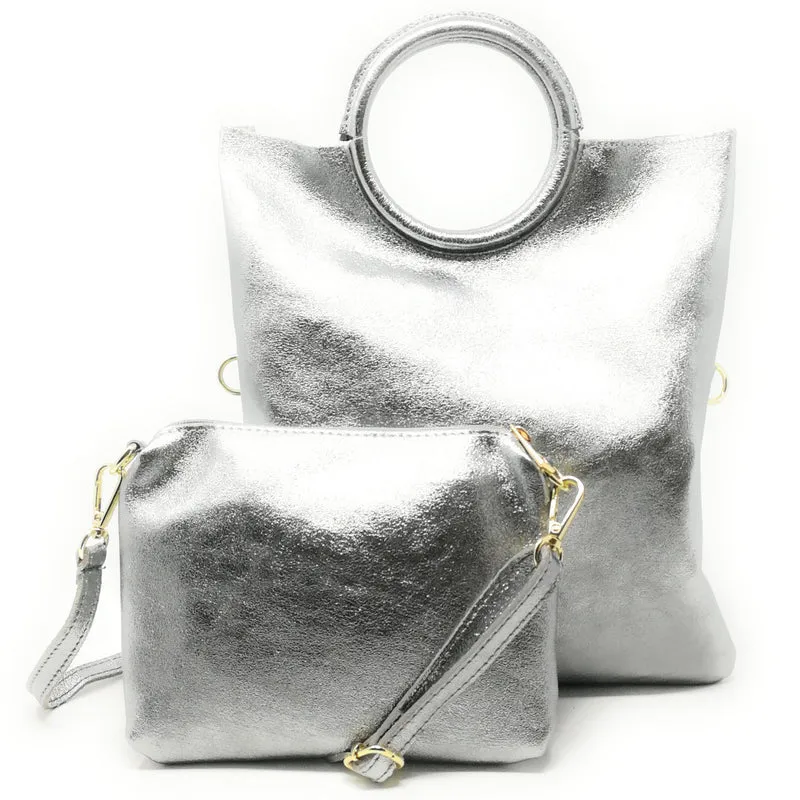 Sac à main en cuir irisé DAM DAM Argent clair