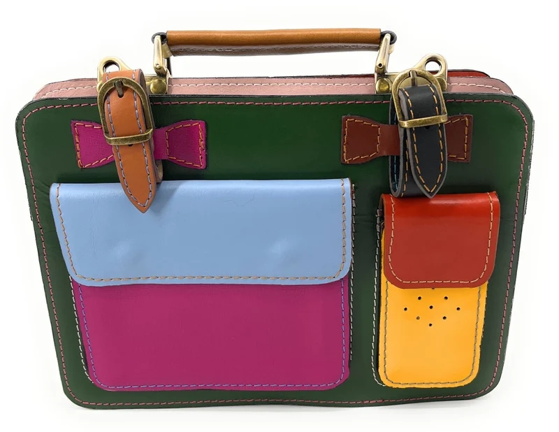 Sac cartable en cuir lisse PICADILLY CIRKUS vert multicolore 25