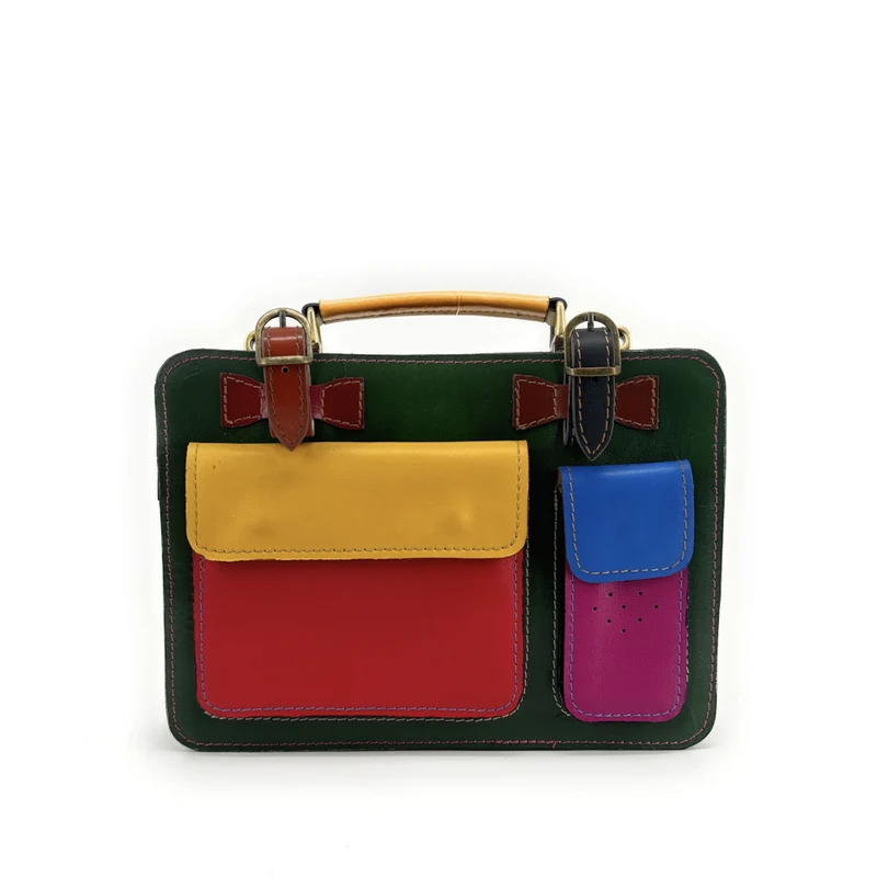 Sac cartable en cuir lisse PICADILLY CIRKUS vert multicolore 13