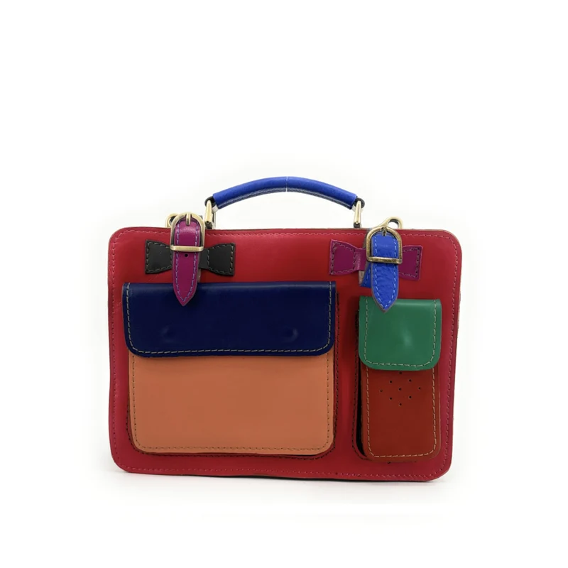 Sac cartable en cuir lisse PICADILLY CIRKUS rouge multicolore 9