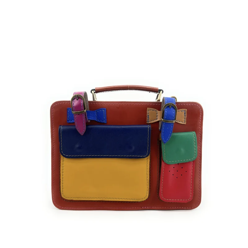 Sac cartable en cuir lisse PICADILLY CIRKUS rouge multicolore 24