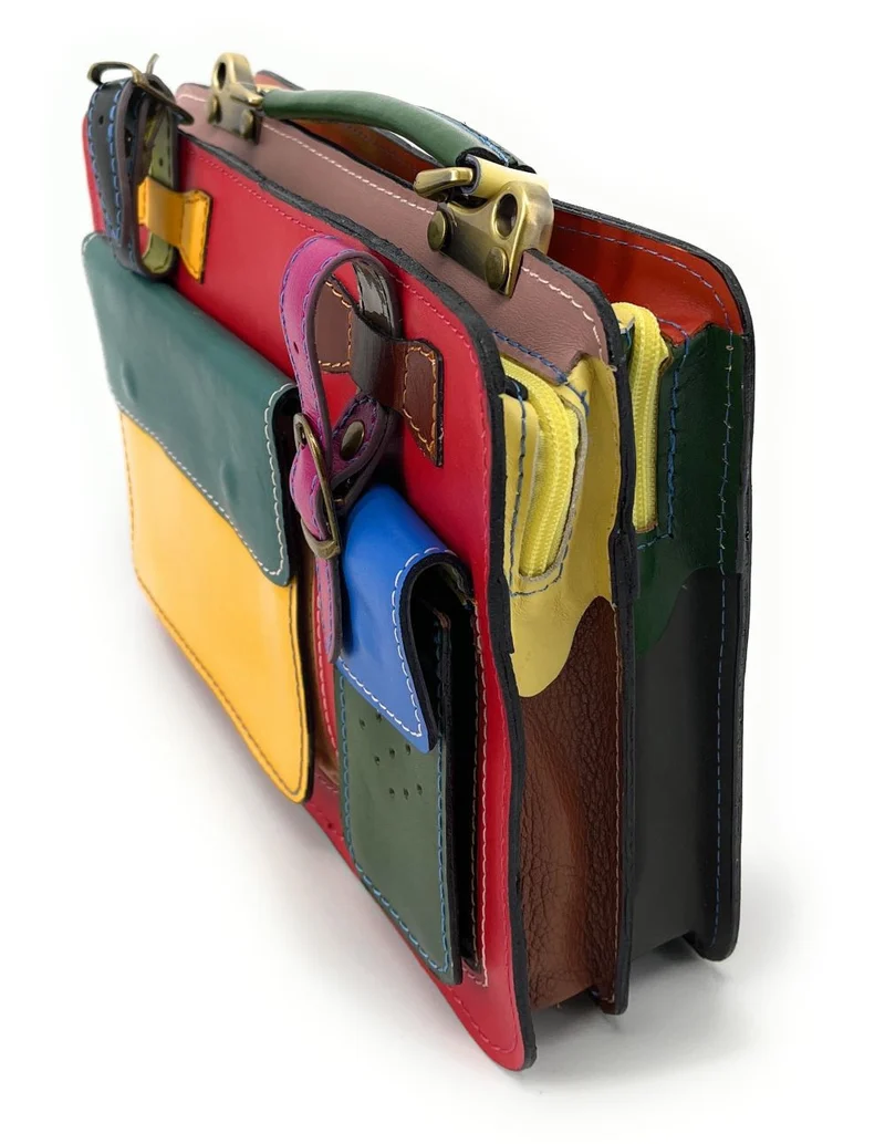 Sac cartable en cuir lisse PICADILLY CIRKUS rouge multicolore 18