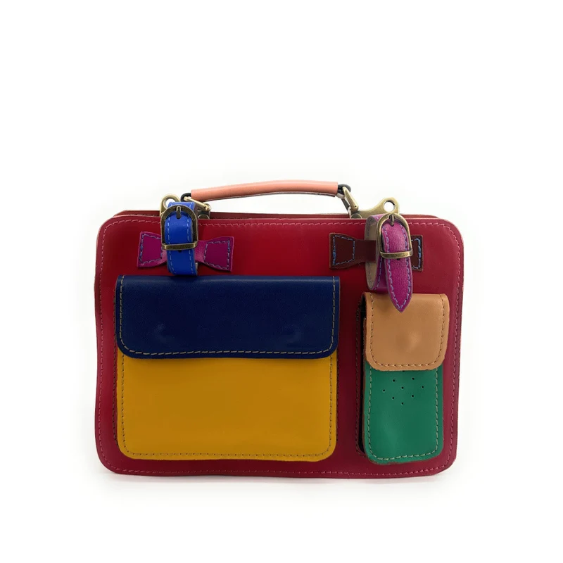 Sac cartable en cuir lisse PICADILLY CIRKUS rouge multicolore 10