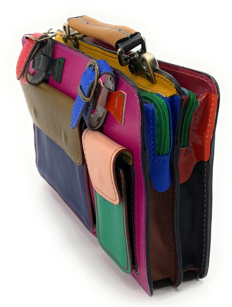 Sac cartable en cuir lisse PICADILLY CIRKUS rose fuchsia multicolore 8