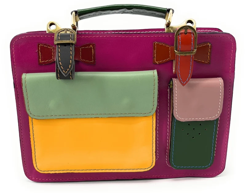 Sac cartable en cuir lisse PICADILLY CIRKUS rose fuchsia multicolore 28