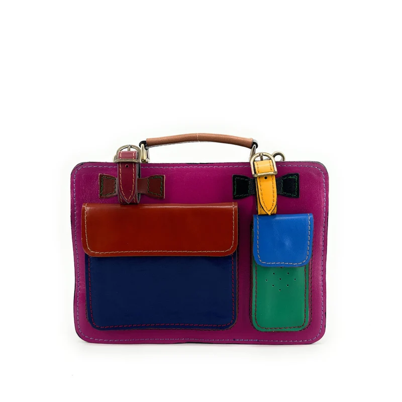 Sac cartable en cuir lisse PICADILLY CIRKUS rose fuchsia multicolore 22