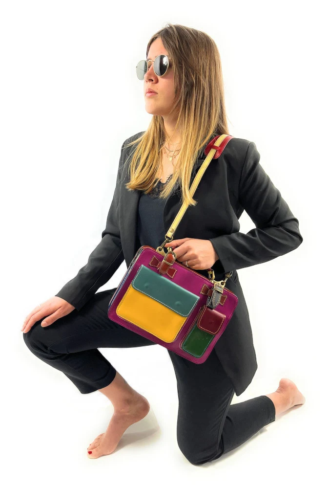 Sac cartable en cuir lisse PICADILLY CIRKUS rose fuchsia multicolore 21