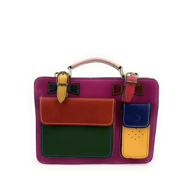 Sac cartable en cuir lisse PICADILLY CIRKUS rose fuchsia multicolore 19