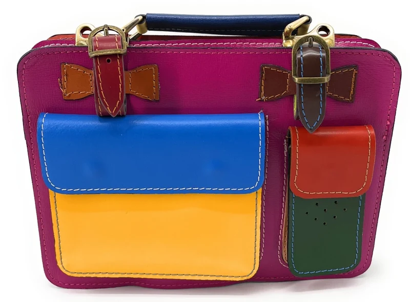 Sac cartable en cuir lisse PICADILLY CIRKUS rose fuchsia multicolore 14