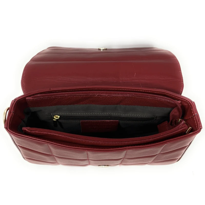 Sac french stick en cuir lisse matelassé TIME SQUARE Rouge cerise