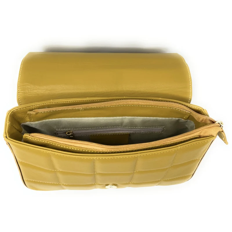 Sac french stick en cuir lisse matelassé TIME SQUARE Jaune Moutarde