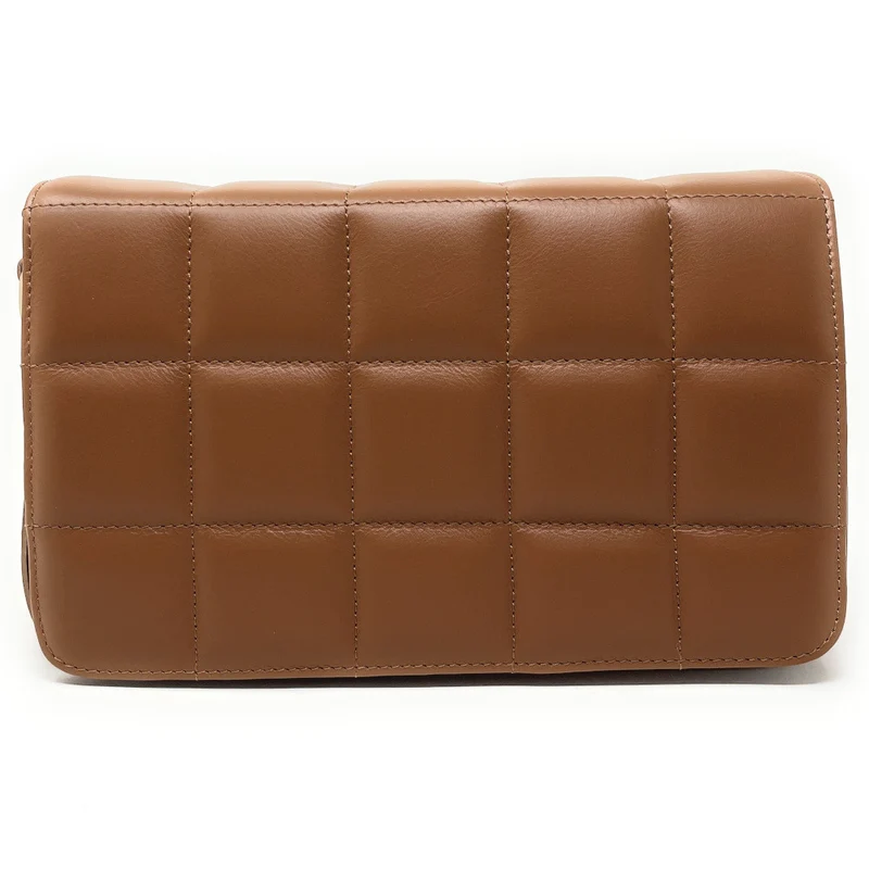 Sac french stick en cuir lisse matelassé TIME SQUARE Cognac
