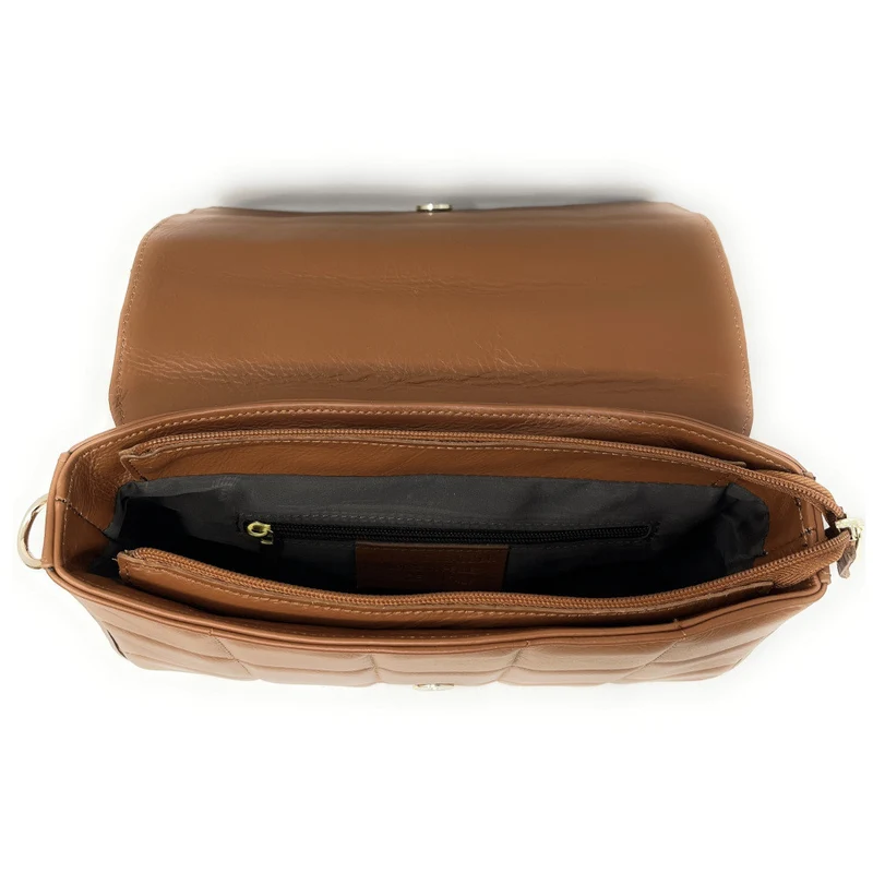 Sac french stick en cuir lisse matelassé TIME SQUARE Cognac