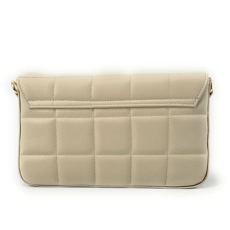 Sac french stick en cuir lisse matelassé TIME SQUARE Beige crème