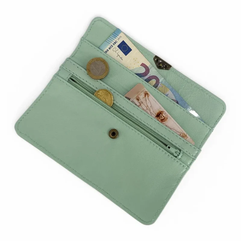 Pochette porte-monnaie en cuir lisse IMPRO Vert pastel