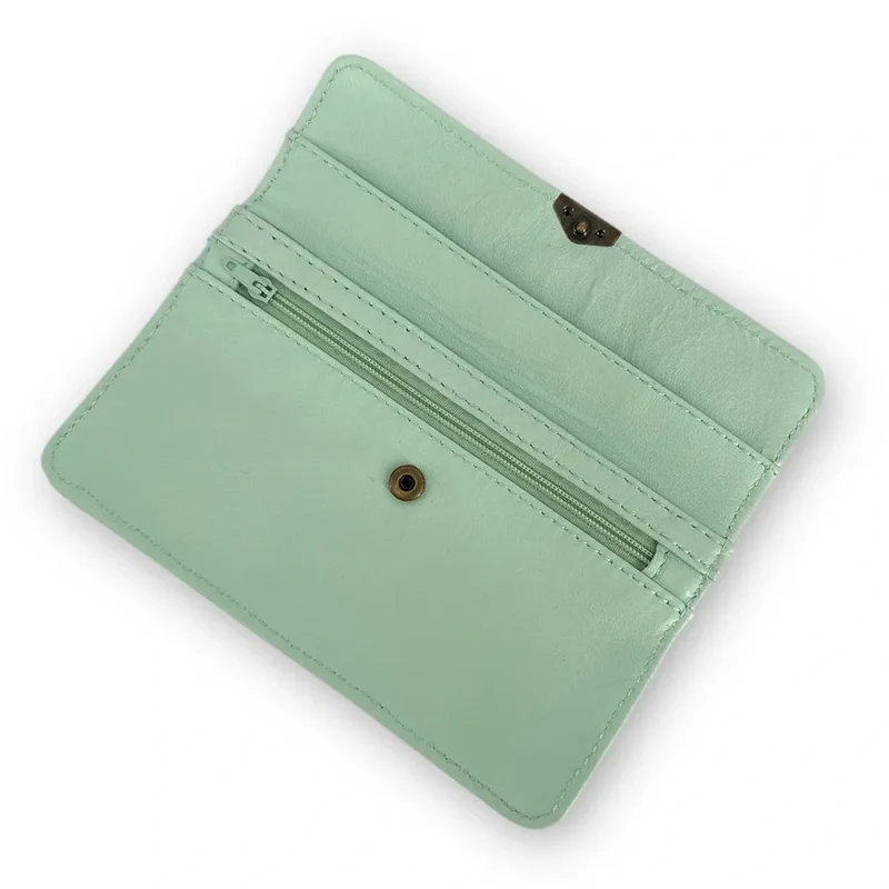 Pochette porte-monnaie en cuir lisse IMPRO Vert pastel