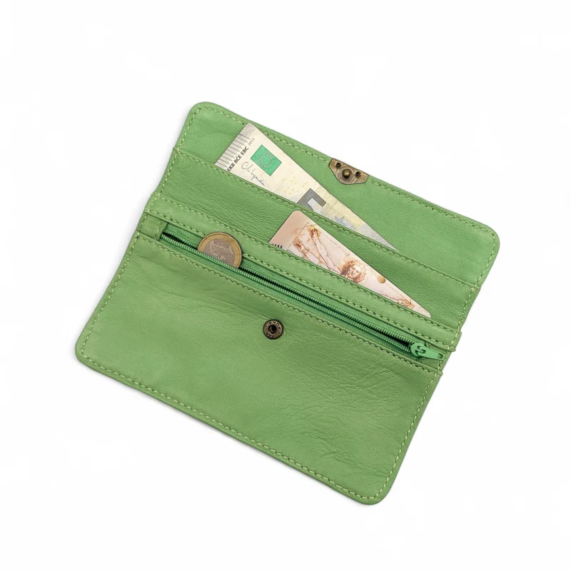 Pochette porte-monnaie en cuir lisse IMPRO Vert amande
