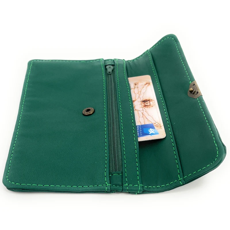 Pochette porte-monnaie en cuir lisse IMPRO Vert forêt