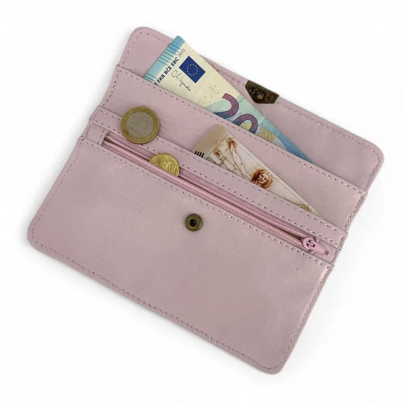 Pochette porte-monnaie en cuir lisse IMPRO Rose pâle