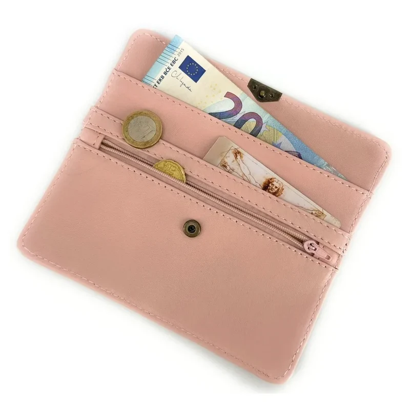 Pochette porte-monnaie en cuir lisse IMPRO Rose nude