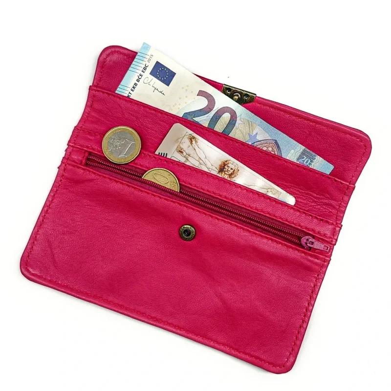 Pochette porte-monnaie en cuir lisse IMPRO Rose intense