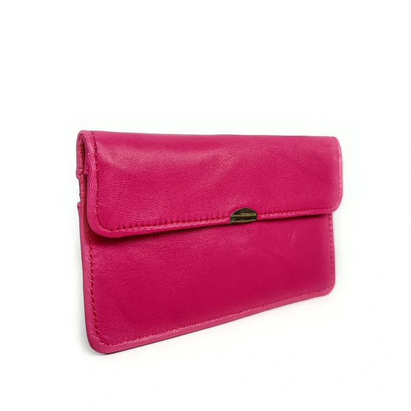 Pochette porte-monnaie en cuir lisse IMPRO Rose intense