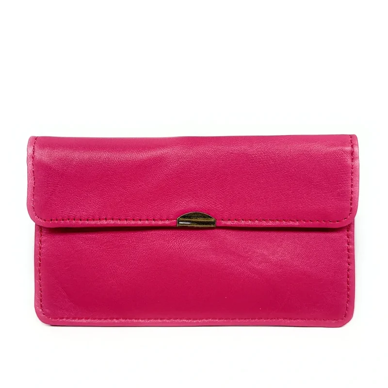 Pochette porte-monnaie en cuir lisse IMPRO Rose intense