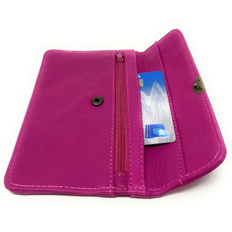 Pochette porte-monnaie en cuir lisse IMPRO Rose fuchsia