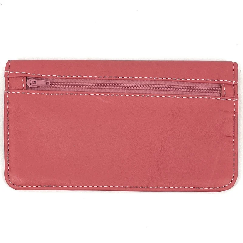 Pochette porte-monnaie en cuir lisse IMPRO Rose corail