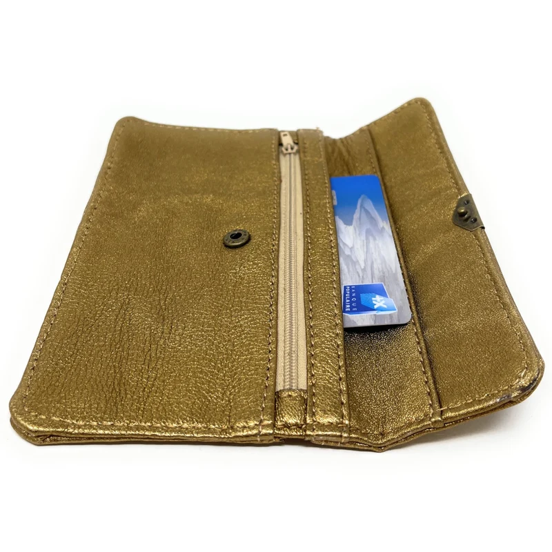 Pochette porte-monnaie en cuir métallisé IMPRO Or vieilli
