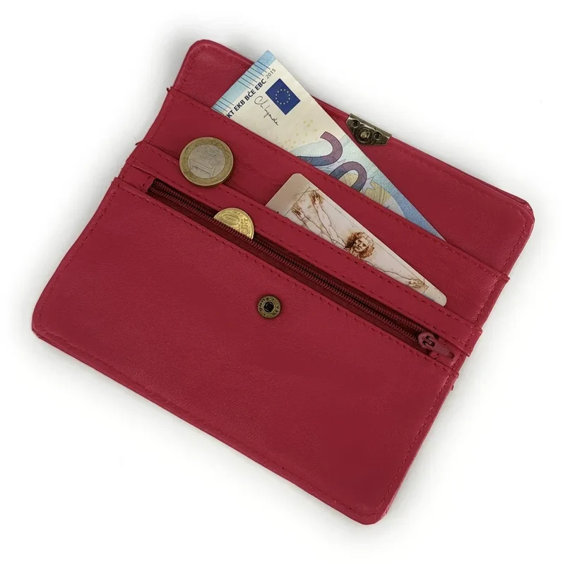 Pochette porte-monnaie en cuir lisse IMPRO Rouge magenta