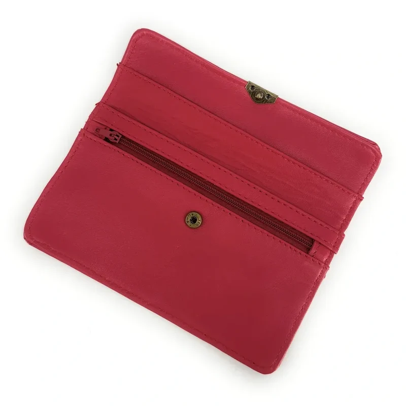 Pochette porte-monnaie en cuir lisse IMPRO Rouge magenta