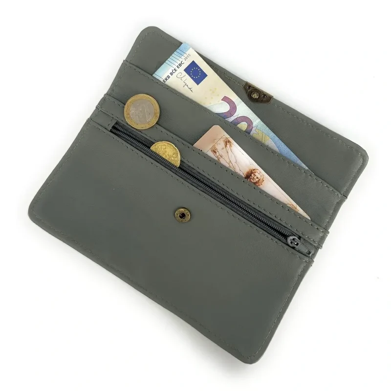 Pochette porte-monnaie en cuir lisse IMPRO Vert Kaki clair