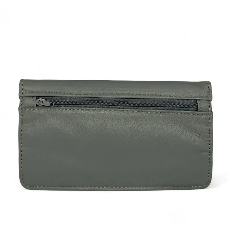 Pochette porte-monnaie en cuir lisse IMPRO Vert Kaki clair