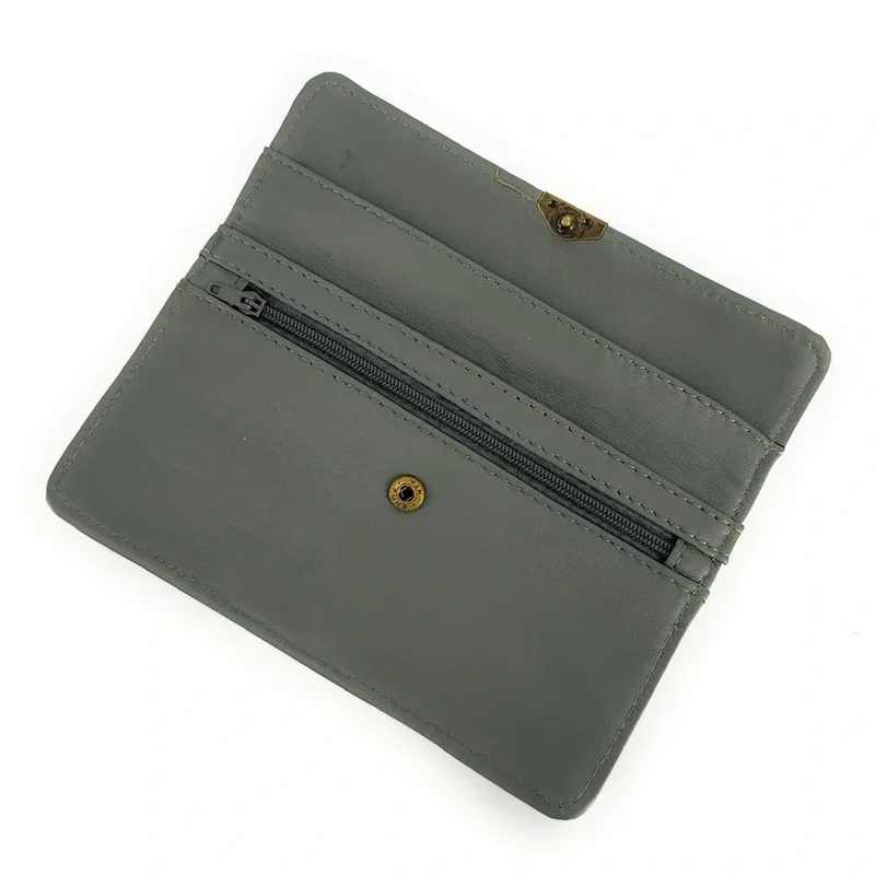Pochette porte-monnaie en cuir lisse IMPRO Vert Kaki clair