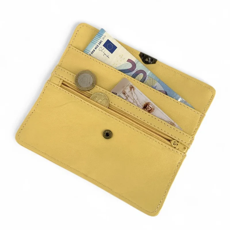 Pochette porte-monnaie en cuir lisse IMPRO Jaune pastel