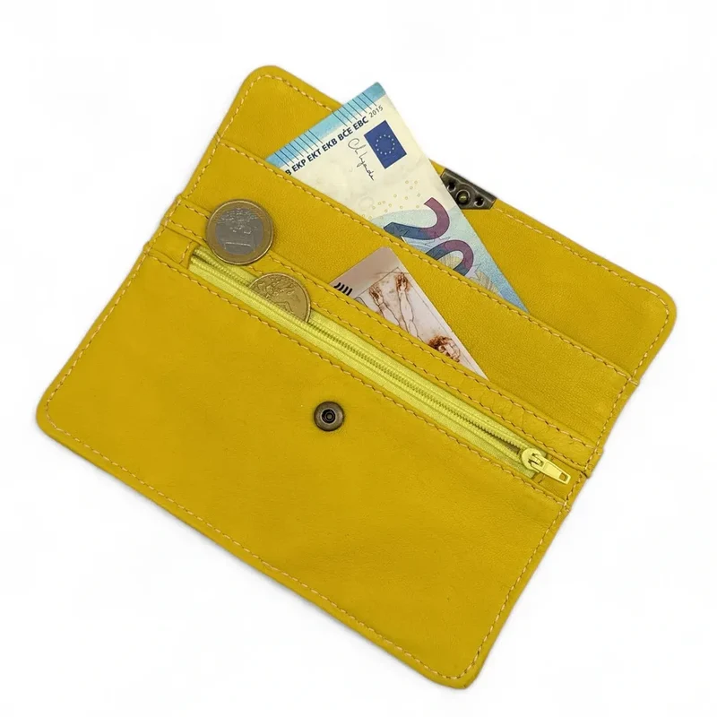 Pochette porte-monnaie en cuir lisse IMPRO Jaune tournesol