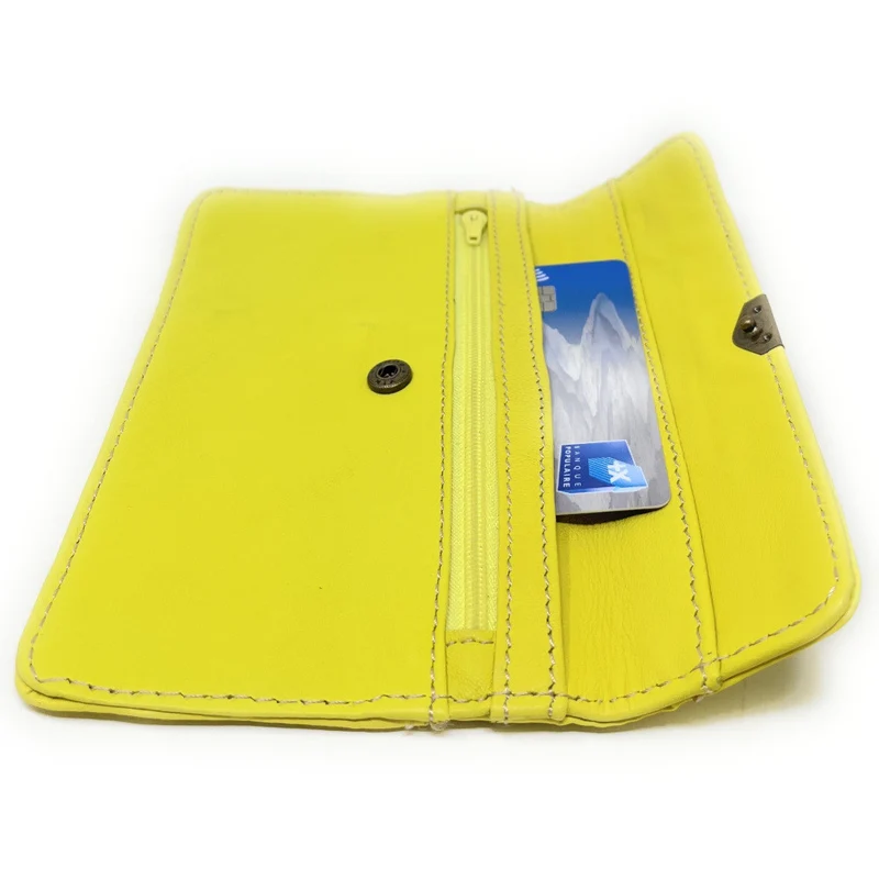 Pochette porte-monnaie en cuir lisse IMPRO Jaune citron