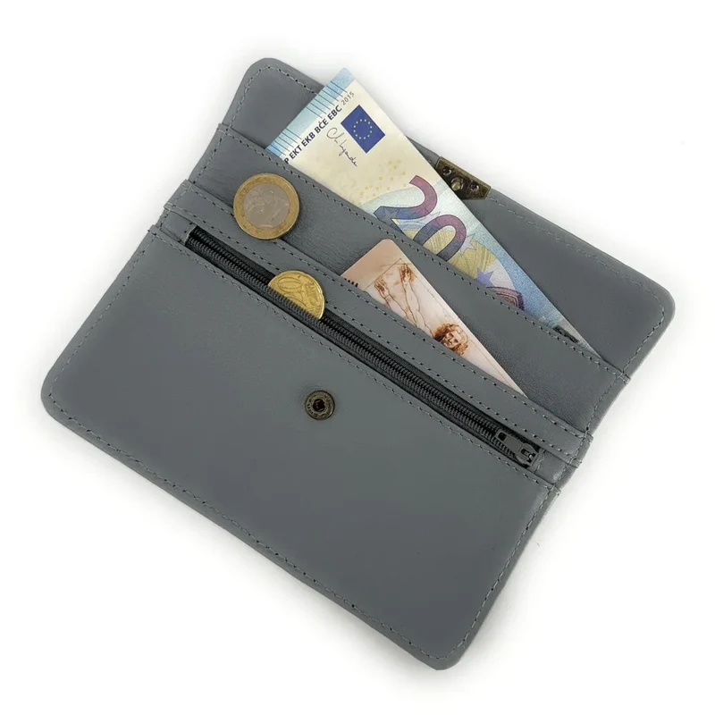 Pochette porte-monnaie en cuir lisse IMPRO Gris pigeon